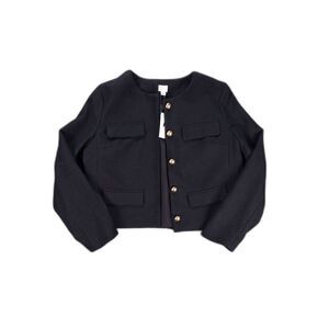 A New Day Women’s Black Blazer Jacket L Gold Button Textured Cropped Career NWT